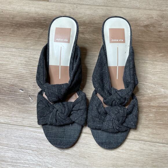 Dolce Vita Women's Denim/Rope Block Heel Jene Double Knot Slip On Sandals sz 8 - Picture 3 of 7